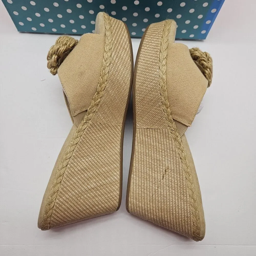 NEW Lindsay Phillips Devon light brown Wedge platform sandal size 9.5 snap shoes - Picture 6 of 8